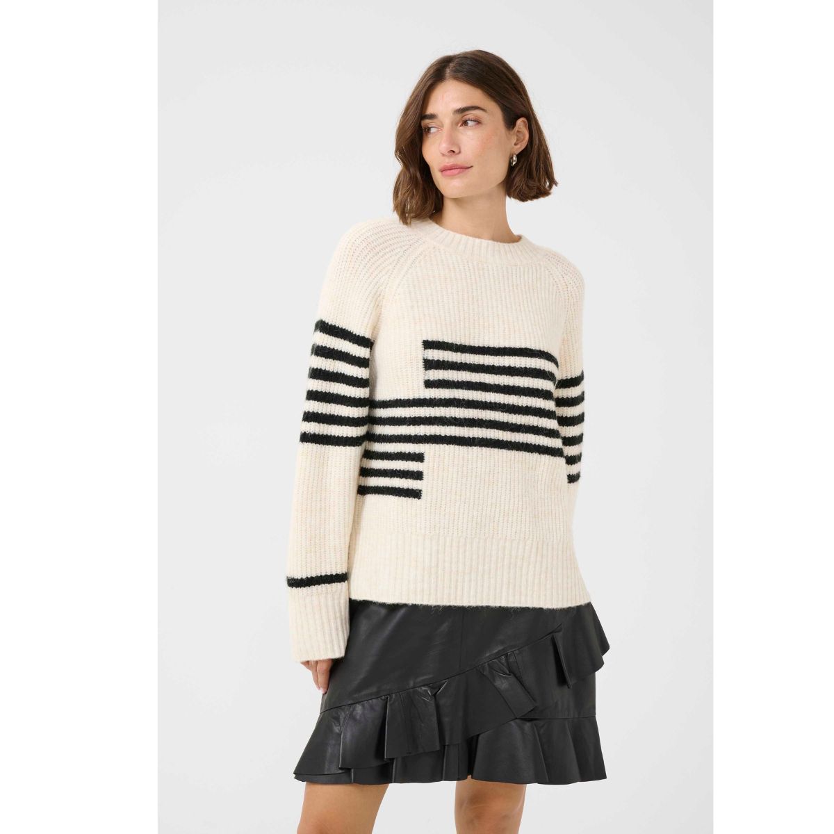 Nicky Stripe Pullover Offwhite/Sort